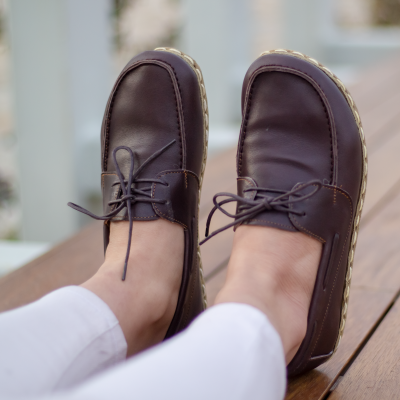 El Yapımı Barefoot Yalınayak Kadın Deri Mellow Model, Fındık Kahve