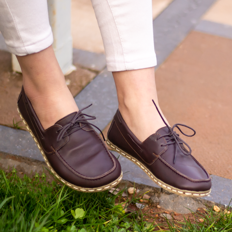 El Yapımı Barefoot Yalınayak Kadın Deri Mellow Model, Fındık Kahve - Görsel 6