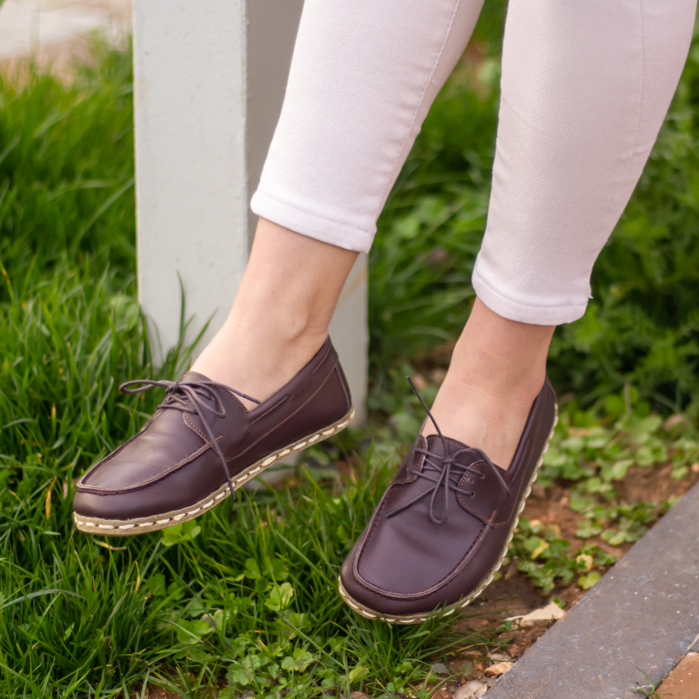El Yapımı Barefoot Yalınayak Kadın Deri Mellow Model, Fındık Kahve - Görsel 2