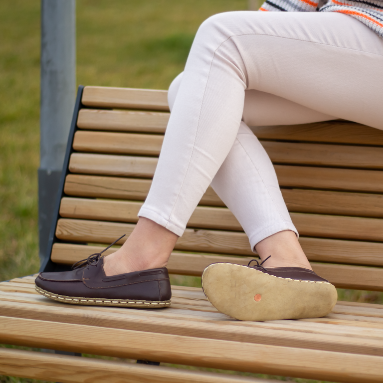 El Yapımı Barefoot Yalınayak Kadın Deri Mellow Model, Fındık Kahve - Görsel 3