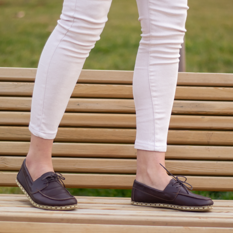 El Yapımı Barefoot Yalınayak Kadın Deri Mellow Model, Fındık Kahve - Görsel 4