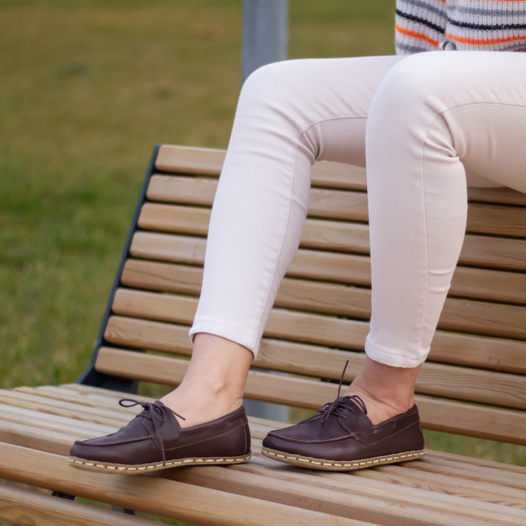 El Yapımı Barefoot Yalınayak Kadın Deri Mellow Model, Fındık Kahve - Görsel 5