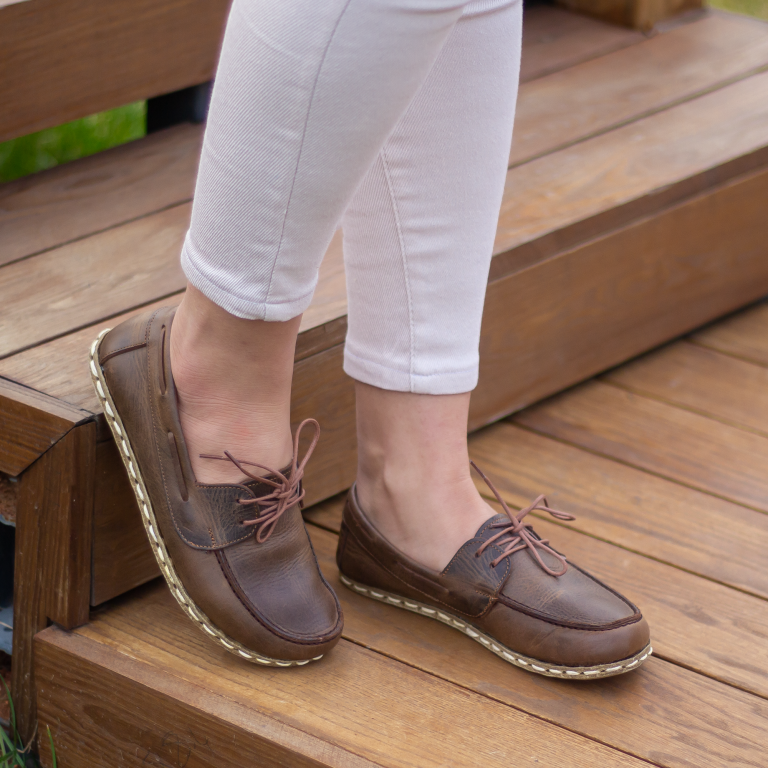 El Yapımı Barefoot Yalınayak Kadın Deri Mellow Model, Klasik Kahverengi - Görsel 3