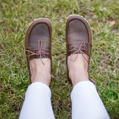 El Yapımı Barefoot Yalınayak Kadın Deri Mellow Model, Klasik Kahverengi