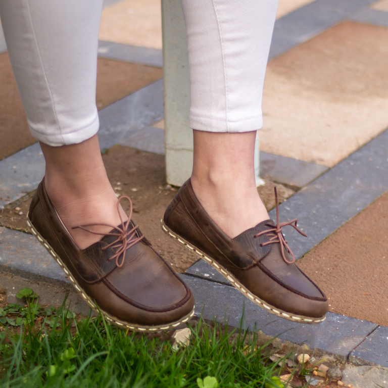 El Yapımı Barefoot Yalınayak Kadın Deri Mellow Model, Klasik Kahverengi - Görsel 6