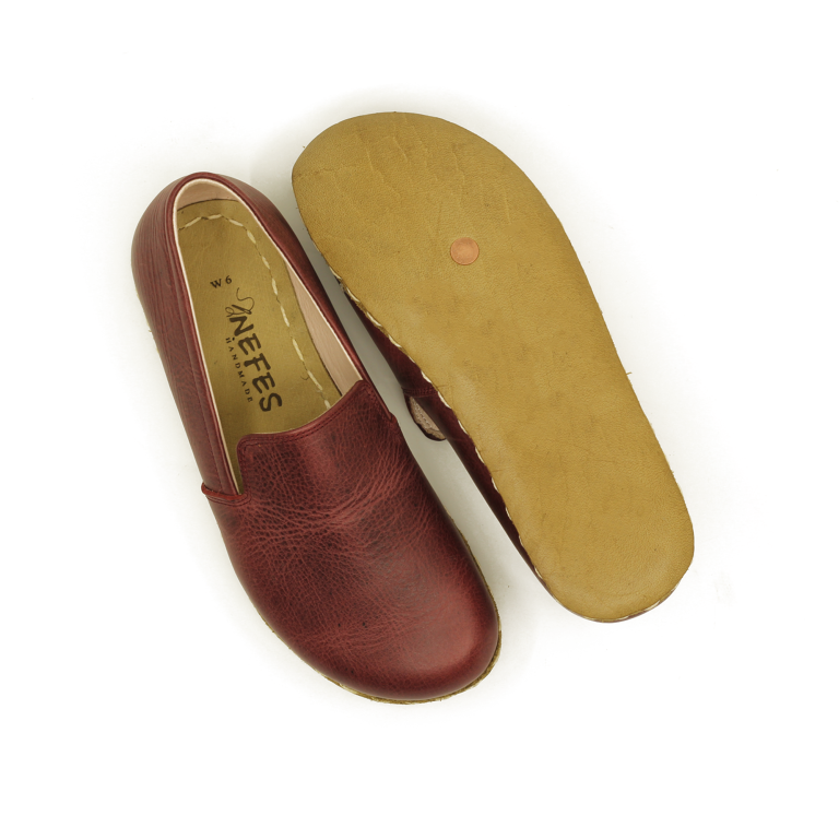 El Yapımı Barefoot Yalınayak Erkek Deri Taylan Model, Bordo - Görsel 4