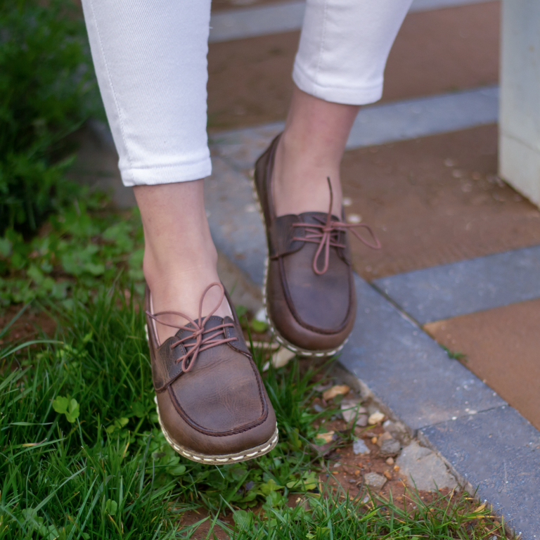 El Yapımı Barefoot Yalınayak Kadın Deri Mellow Model, Klasik Kahverengi - Görsel 4