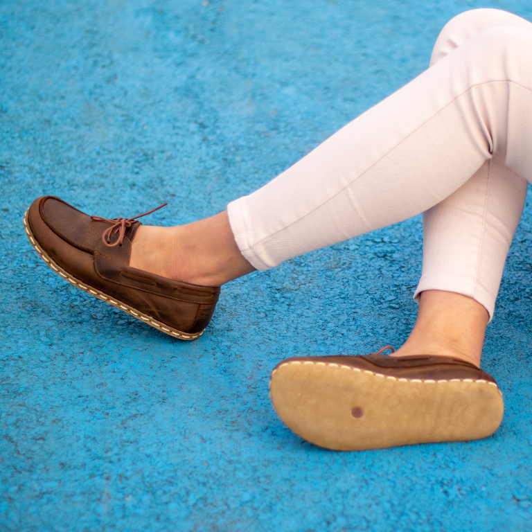 El Yapımı Barefoot Yalınayak Kadın Deri Mellow Model, Klasik Kahverengi - Görsel 5
