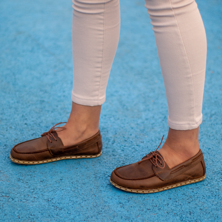 El Yapımı Barefoot Yalınayak Kadın Deri Mellow Model, Klasik Kahverengi - Görsel 7