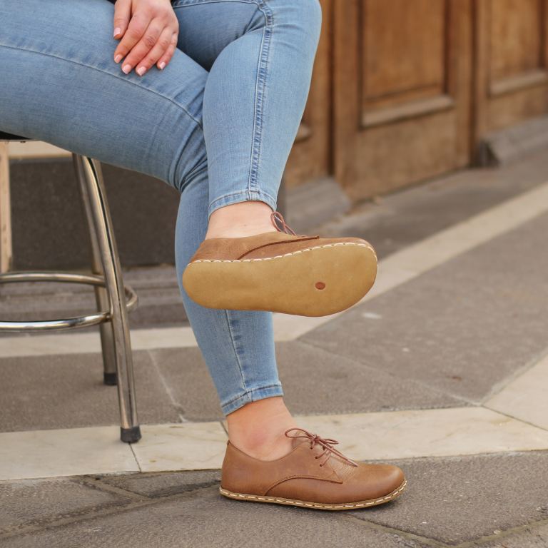 El Yapımı Barefoot Yalınayak Kadın Deri Bağcıklı Model, Mat Kahve - Görsel 3
