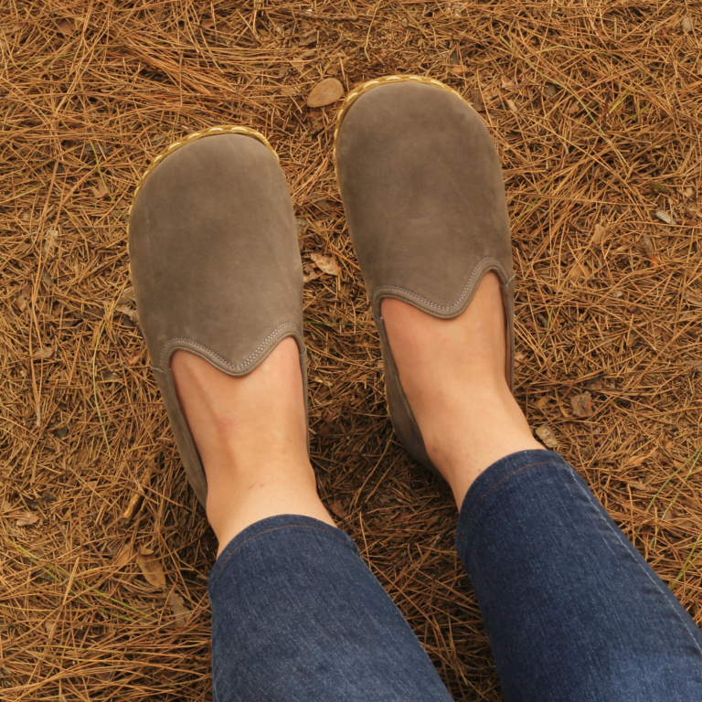 El Yapımı Barefoot Yalınayak Kadın Deri Klasik Model, Gri Nubuk - Görsel 3
