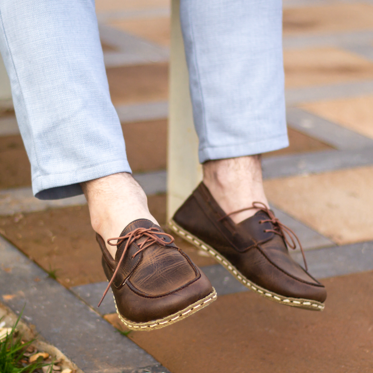 El Yapımı Barefoot Yalınayak Erkek Deri Mellow Model, Klasik Kahverengi - Görsel 3