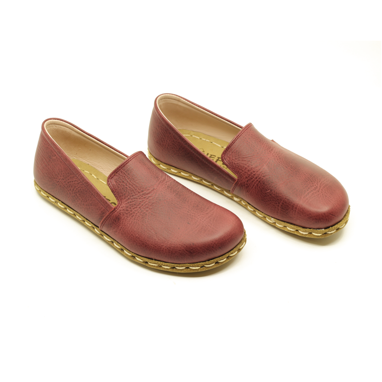 El Yapımı Barefoot Yalınayak Erkek Deri Taylan Model, Bordo - Görsel 3