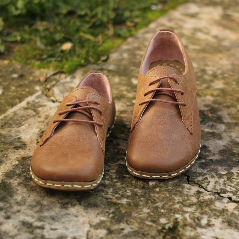 El Yapımı Barefoot Yalınayak Kadın Deri Bağcıklı Model, Mat Kahve - Görsel 2