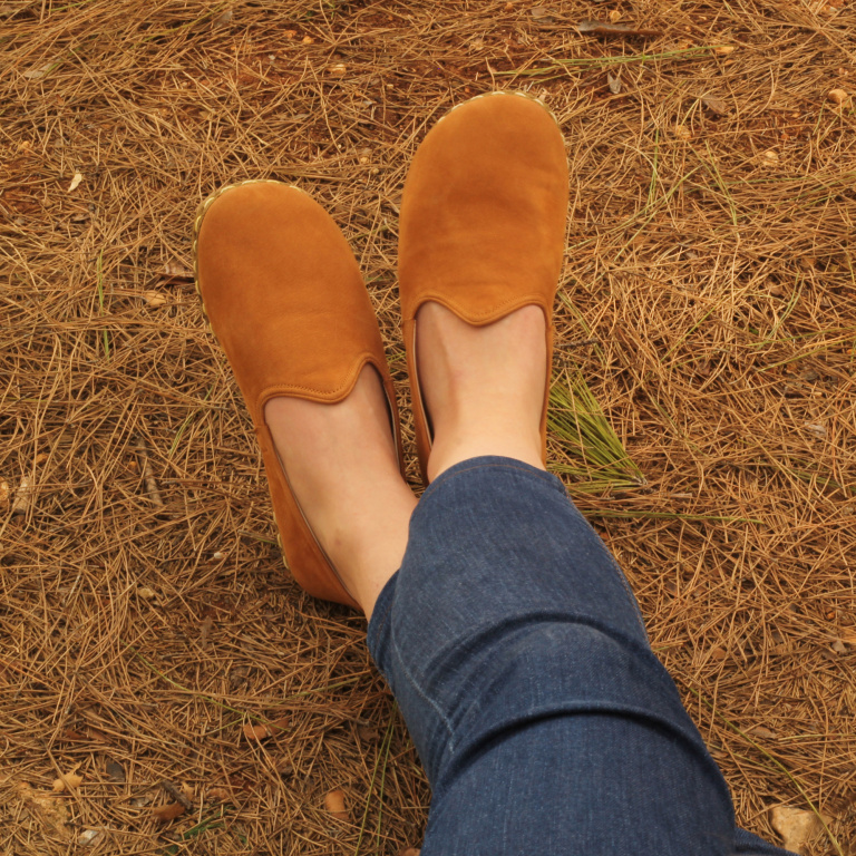El Yapımı Barefoot Yalınayak Kadın Deri Klasik Model, Hardal Nubuk - Görsel 3