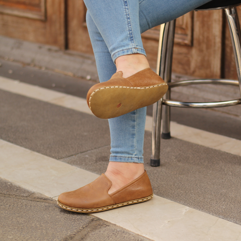 El Yapımı Barefoot Yalınayak Kadın Deri Taylan Model, Mat Kahve - Görsel 3