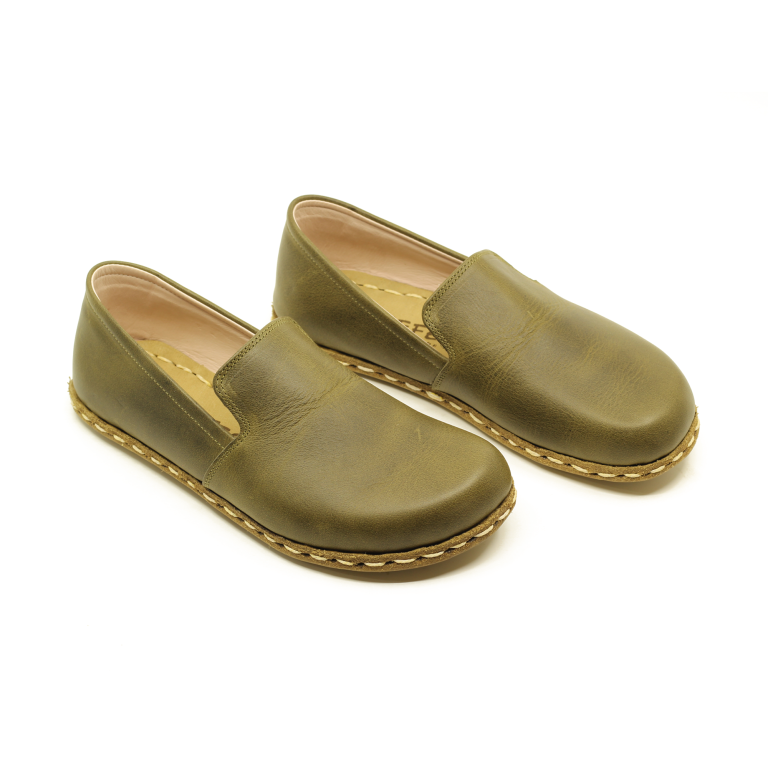 El Yapımı Barefoot Yalınayak Erkek Deri Taylan Model, Zeytin Yeşili - Görsel 3