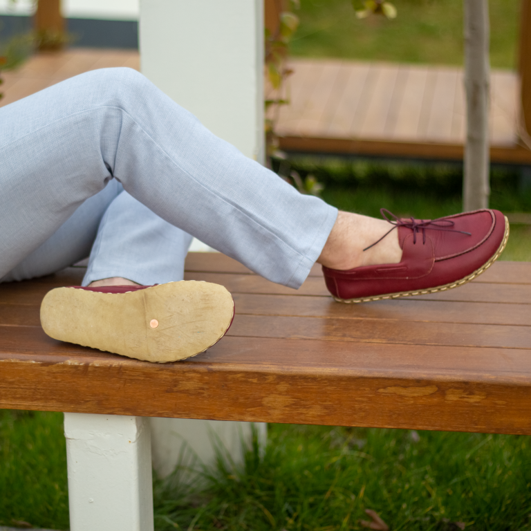 El Yapımı Barefoot Yalınayak Erkek Deri Mellow Model, Bordo - Görsel 6