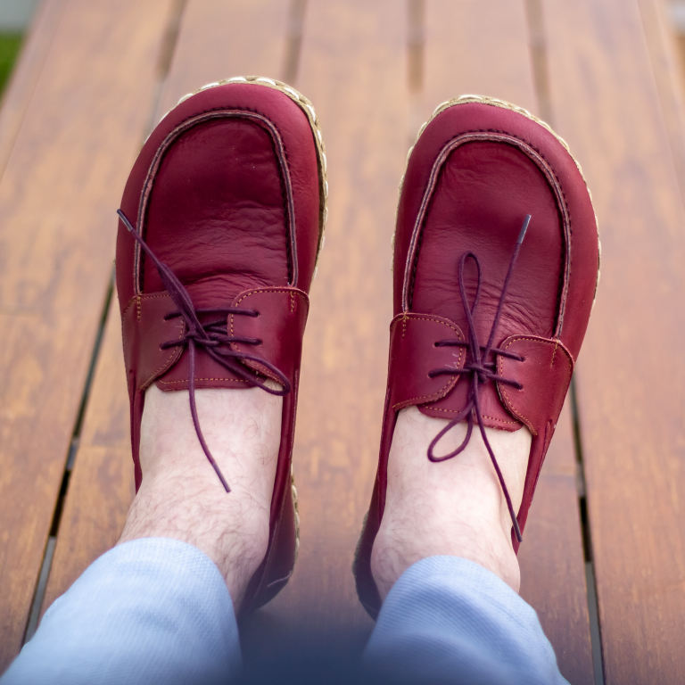 El Yapımı Barefoot Yalınayak Erkek Deri Mellow Model, Bordo - Görsel 4