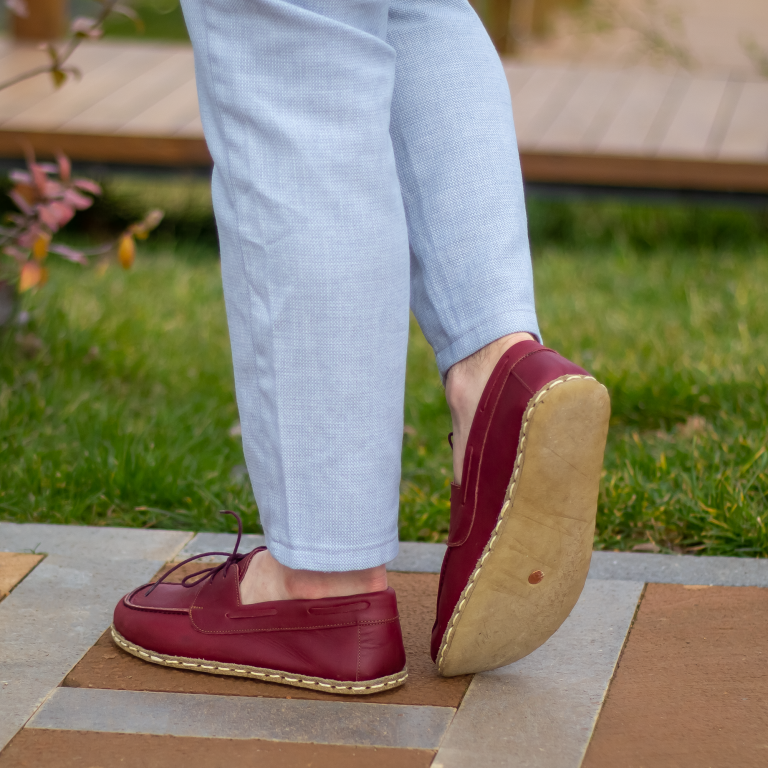 El Yapımı Barefoot Yalınayak Erkek Deri Mellow Model, Bordo - Görsel 2