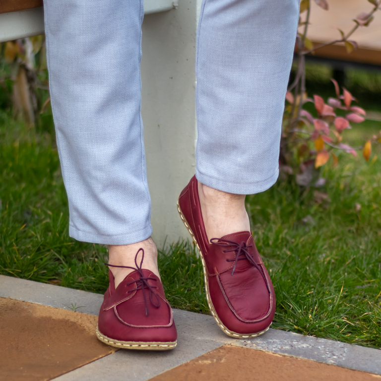 El Yapımı Barefoot Yalınayak Erkek Deri Mellow Model, Bordo - Görsel 3