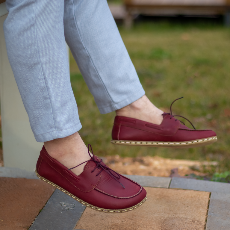 El Yapımı Barefoot Yalınayak Erkek Deri Mellow Model, Bordo - Görsel 5