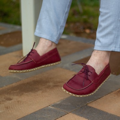 El Yapımı Barefoot Yalınayak Erkek Deri Mellow Model, Bordo