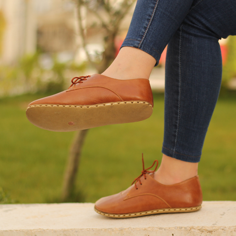 El Yapımı Barefoot Yalınayak Kadın Deri Bağcıklı Model, Otantik Kahve - Görsel 6