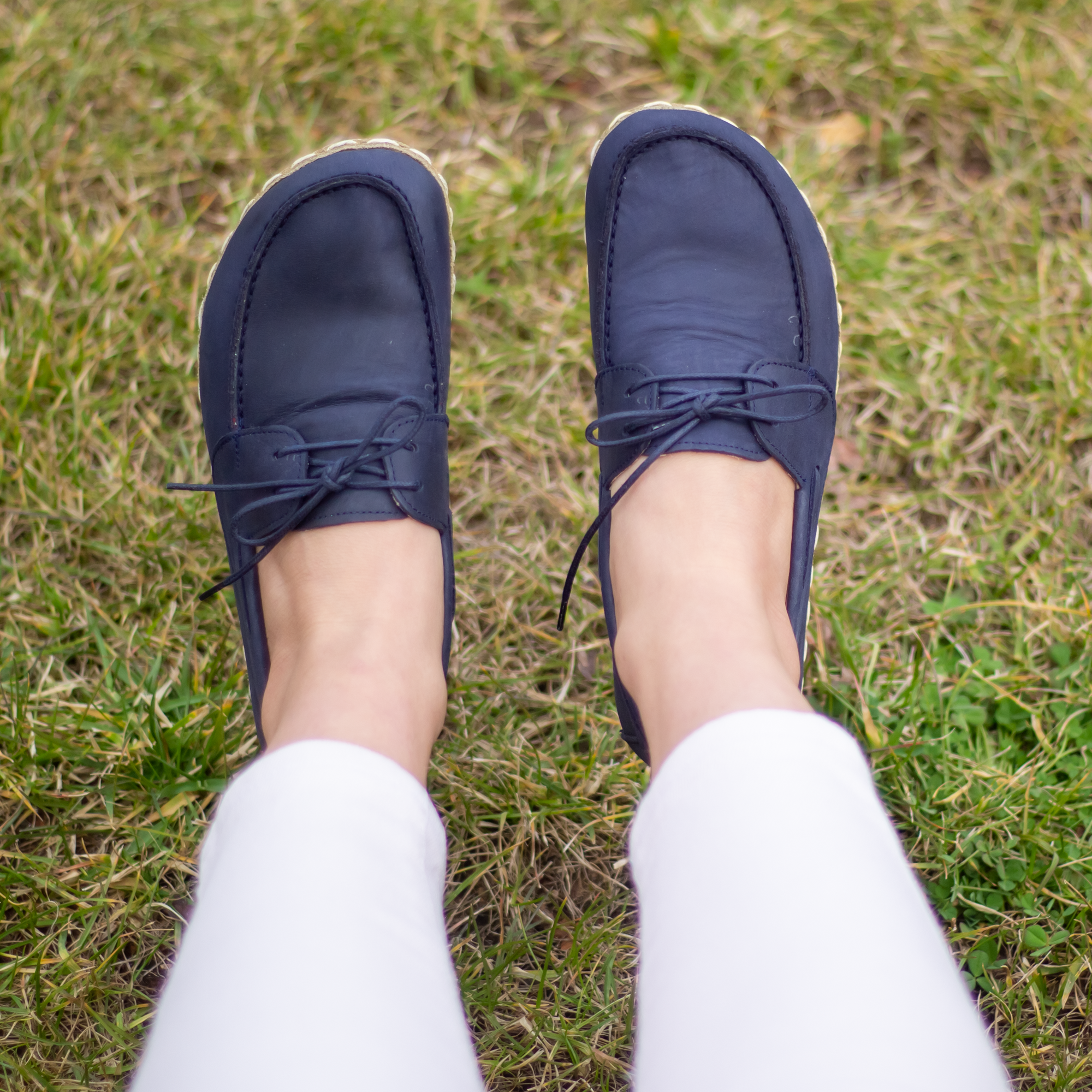 66 El Yapımı Barefoot Yalınayak Kadın Deri Mellow Model, Lacivert - Görsel 1