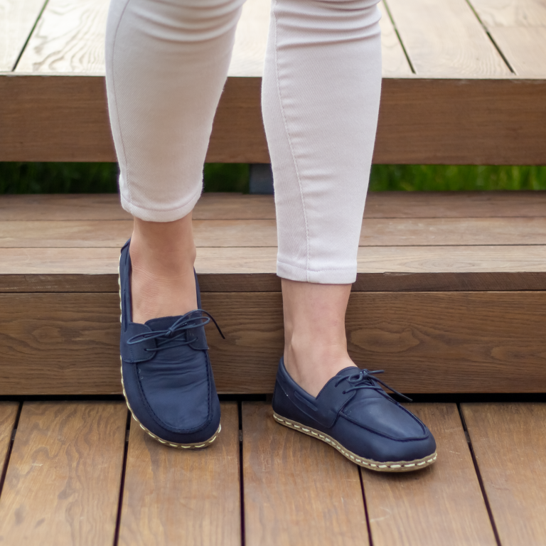El Yapımı Barefoot Yalınayak Kadın Deri Mellow Model, Lacivert - Görsel 3