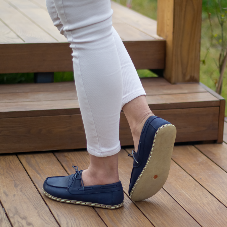 El Yapımı Barefoot Yalınayak Kadın Deri Mellow Model, Lacivert - Görsel 2