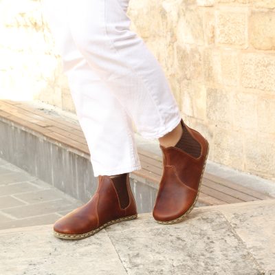 El Yapımı Barefoot Yalınayak Kadın Deri Chelsea Bot, Crazy Kahve