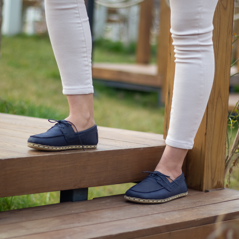 El Yapımı Barefoot Yalınayak Kadın Deri Mellow Model, Lacivert - Görsel 6