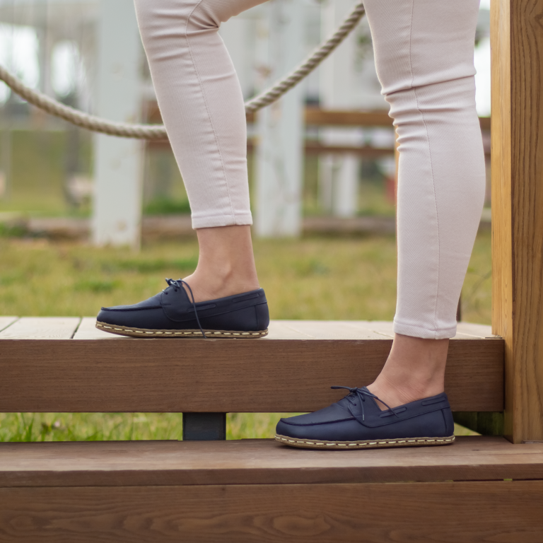 El Yapımı Barefoot Yalınayak Kadın Deri Mellow Model, Lacivert - Görsel 4