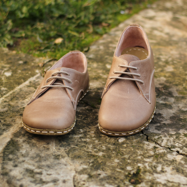 El Yapımı Barefoot Yalınayak Kadın Deri Bağcıklı Model, Bej - Görsel 2