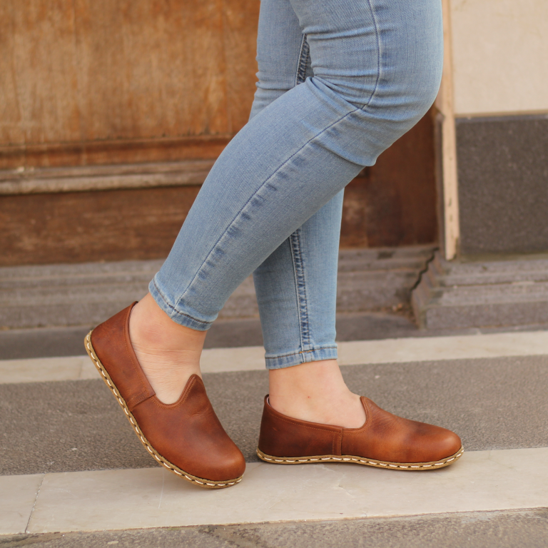 El Yapımı Barefoot Yalınayak Kadın Deri Klasik Model, Crazy Kahve - Görsel 4