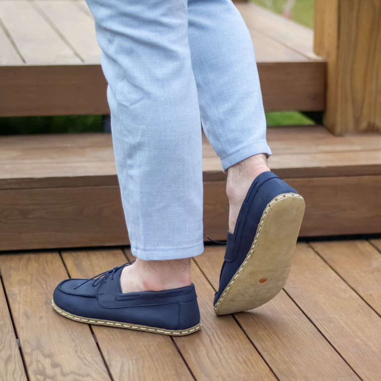 El Yapımı Barefoot Yalınayak Erkek Deri Mellow Model, Lacivert - Görsel 5