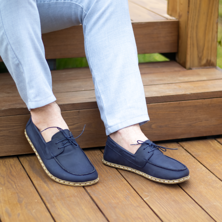 El Yapımı Barefoot Yalınayak Erkek Deri Mellow Model, Lacivert - Görsel 6