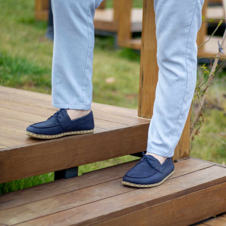 El Yapımı Barefoot Yalınayak Erkek Deri Mellow Model, Lacivert - Görsel 4