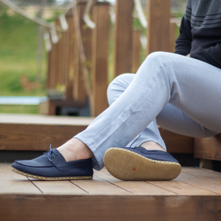 El Yapımı Barefoot Yalınayak Erkek Deri Mellow Model, Lacivert - Görsel 3