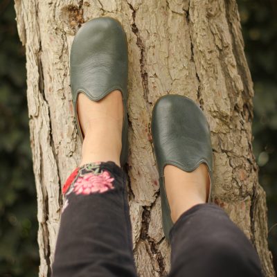 El Yapımı Barefoot Yalınayak Kadın Deri Klasik Model, Petrol Yeşili