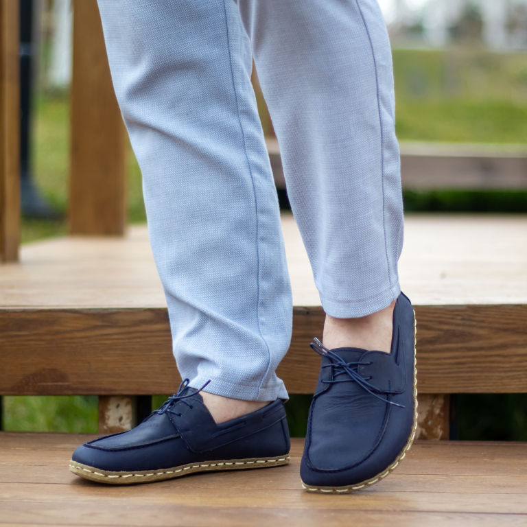 El Yapımı Barefoot Yalınayak Erkek Deri Mellow Model, Lacivert - Görsel 2