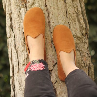 El Yapımı Barefoot Yalınayak Kadın Deri Klasik Model, Hardal Nubuk