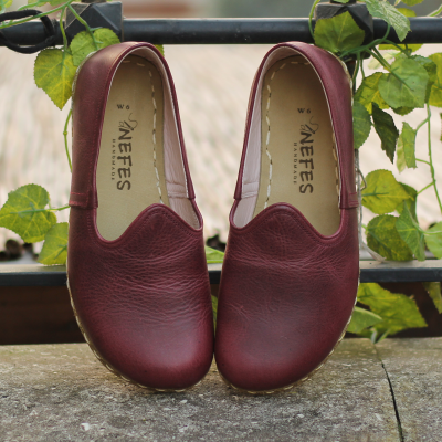 El Yapımı Barefoot Yalınayak Erkek Deri Klasik Model, Bordo