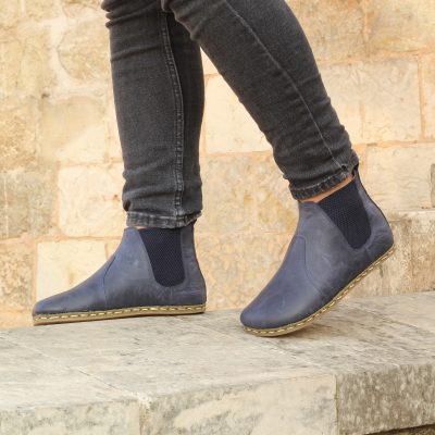 El Yapımı Barefoot Yalınayak Erkek Deri Parçalı Chealsa Bot, Lacivert